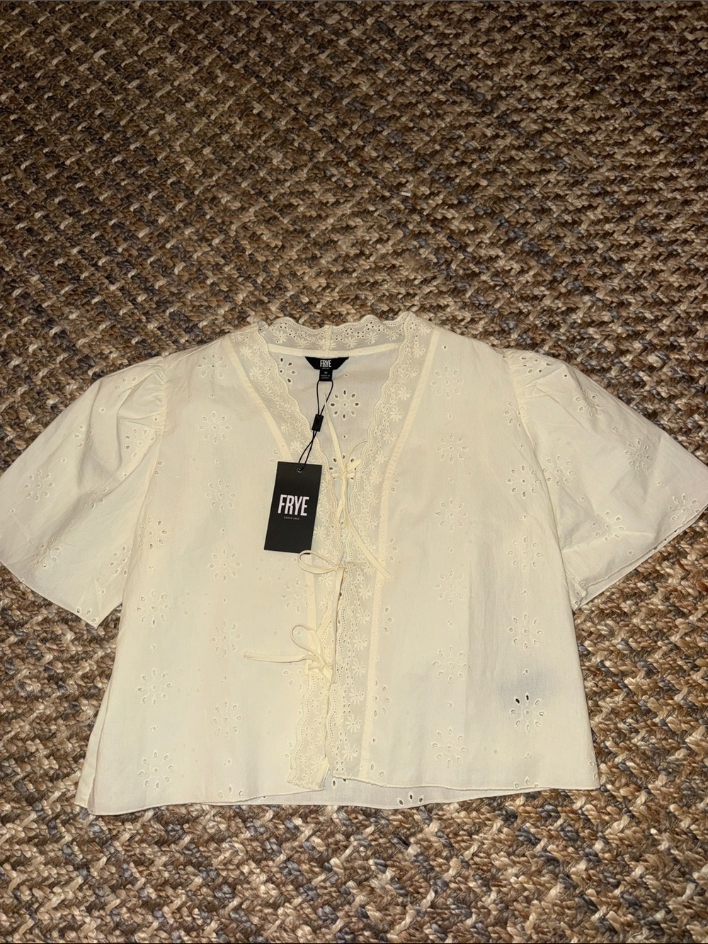 Frye Cream Eyelet Tie-Front Blouse